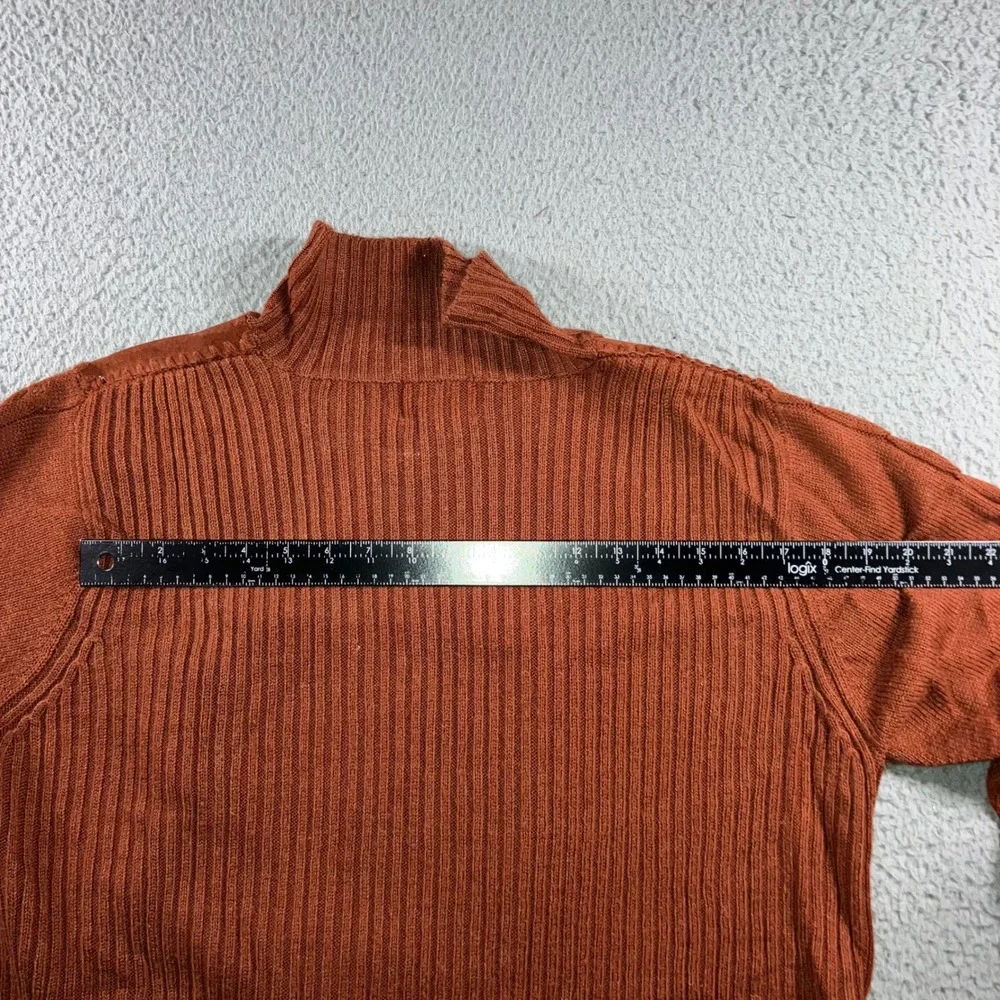 Vtg Leather Patchwork Sweater Mens L Rust Orange Knit‎ Two Way Zip Mock Neck y2k